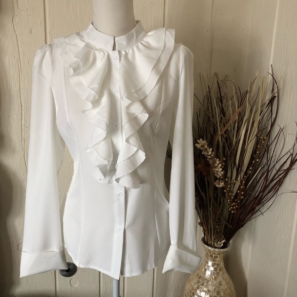 Tops - Mock neck ruffled white shirt size large